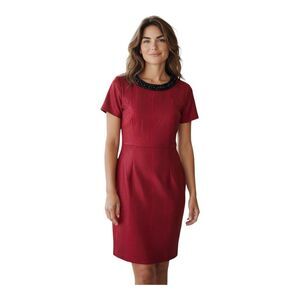 Halo Size M Beaded Collar Cocktail Sheath Dress Mini Red Black Snakeskin Print